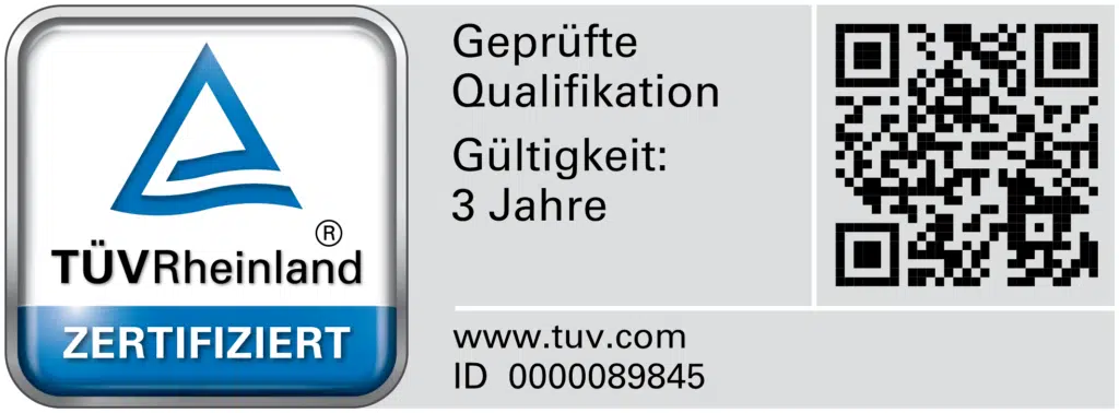 TÜV Rheinland Prüfzeichen, Qualifikation ID 0000089845